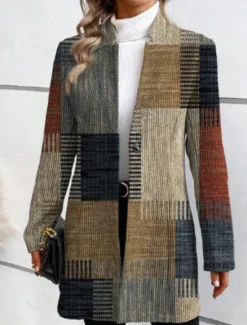 Sale Women's Casual Jacket Comfortable Breathable Print Casual Plaid Vacation Street Daily Wear Going out Open Front Regular Stand Collar Regular Fit Long Sleeve Outerwear Black Khaki Summer Spring Women Coats & Trench Coats