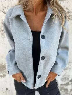 Sale Women's Casual Jacket Comfortable Breathable Buttons Casual Plain Vacation Street Casual Daily Wear Single Breasted Short Turndown Regular Fit Long Sleeve Outerwear Light Blue Light Green Pink Spring Women Jackets