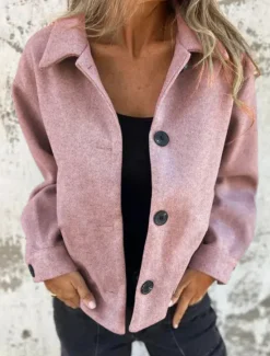 Sale Women's Casual Jacket Comfortable Breathable Buttons Casual Plain Vacation Street Casual Daily Wear Single Breasted Short Turndown Regular Fit Long Sleeve Outerwear Light Blue Light Green Pink Spring Women Jackets
