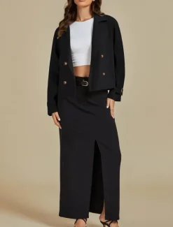 Sale Women's Casual Jacket Comfortable Breathable Buttons Casual Plain Vacation Street Casual Daily Wear Double Breasted Short Turndown Regular Fit Long Sleeve Outerwear Spring Fall Women Jackets|Coats & Trench Coats