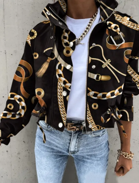 Discount Women's Casual Jacket Comfortable Breathable Zipper Print Casual Color Block Vacation Street Casual Daily Wear Zipper Short Turndown Regular Fit Long Sleeve Outerwear Black White Yellow Spring Fall Women Coats & Trench Coats