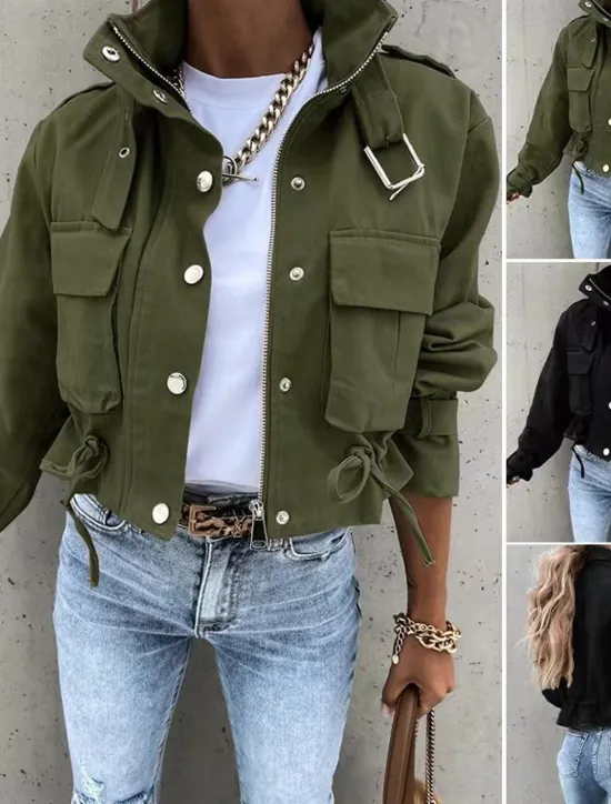 Discount Women's Casual Jacket Comfortable Breathable Zipper Print Casual Color Block Vacation Street Casual Daily Wear Zipper Short Turndown Regular Fit Long Sleeve Outerwear Black White Yellow Spring Fall Women Coats & Trench Coats