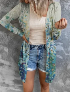 New Women's Casual Jacket Comfortable Breathable Print Casual Butterfly Vacation Street Casual Daily Wear Single Breasted Long V Neck Regular Fit Long Sleeve Outerwear White Red Purple Summer Spring Women Coats & Trench Coats