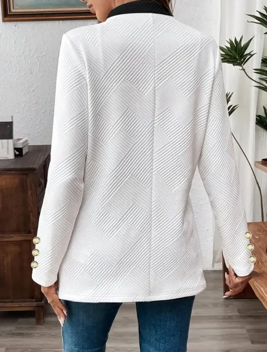 Discount Women's Casual Jacket Comfortable Breathable Pocket Buttons Casual Plain Vacation Street Casual Daily Wear Single Breasted Regular Stand Collar Regular Fit Long Sleeve Outerwear Black White Spring Women Jackets|Coats & Trench Coats