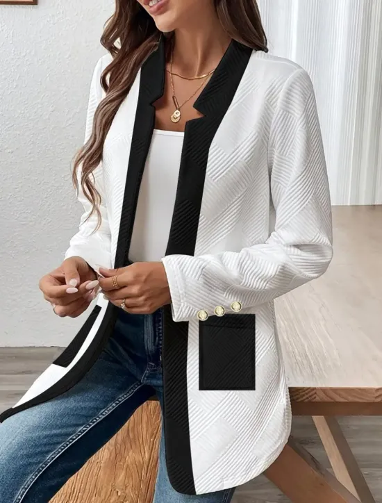 Discount Women's Casual Jacket Comfortable Breathable Pocket Buttons Casual Plain Vacation Street Casual Daily Wear Single Breasted Regular Stand Collar Regular Fit Long Sleeve Outerwear Black White Spring Women Jackets|Coats & Trench Coats