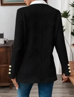 Discount Women's Casual Jacket Comfortable Breathable Pocket Buttons Casual Plain Vacation Street Casual Daily Wear Single Breasted Regular Stand Collar Regular Fit Long Sleeve Outerwear Black White Spring Women Jackets|Coats & Trench Coats