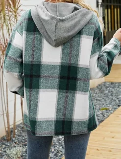 Sale Women's Casual Jacket Dailywear Button Plaid Casual / Daily Vintage Loose Fit Outerwear Long Sleeve Summer Wine Red S Women Jackets