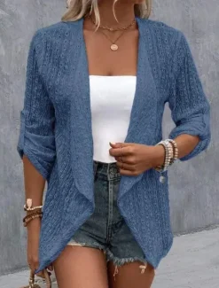 Women's Casual Jacket Dailywear Irregular Hem Solid Color Fashion Regular Fit Outerwear Long Sleeve Spring Black S Women Jackets