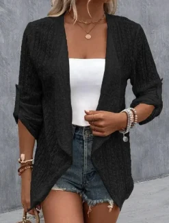 Women's Casual Jacket Dailywear Irregular Hem Solid Color Fashion Regular Fit Outerwear Long Sleeve Spring Black S Women Jackets