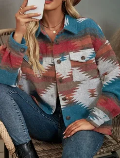 Clearance Women's Casual Jacket Dailywear Geometric Windproof Vintage Regular Fit Outerwear Long Sleeve Summer Wine Red Women Jackets