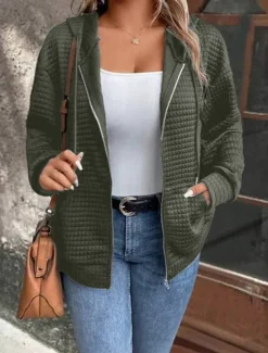 Women's Casual Jacket Hoodie Jacket Outdoor Street Daily Wear Fall Winter Regular Coat Regular Fit Thermal Warm Breathable Stylish Casual Jacket Long Sleeve Plain with Pockets Full Zip Black Wine Women Jackets
