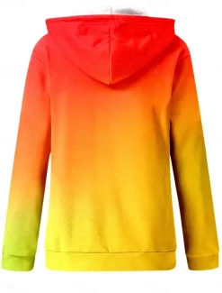 Sale Women's Casual Jacket Hoodie Jacket Outdoor Street Daily Wear Fall Winter Regular Coat Regular Fit Thermal Warm Breathable Stylish Casual Jacket Long Sleeve Color Gradient with Pockets Print Women Jackets