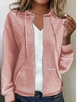 Best Women's Casual Jacket Hoodie Jacket Comfortable Breathable Zipper Pocket Full Zip Casual Plain Vacation Street Casual Daily Wear Zipper Regular Hooded Regular Fit Long Sleeve Outerwear Black White Women Jackets