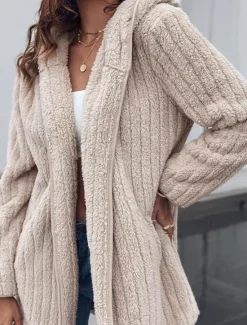 Online Women's Casual Jacket Office Work Street Fall Winter Regular Coat Regular Fit Thermal Warm Breathable Comtemporary Stylish Casual Jacket Long Sleeve Solid Color with Pockets Women Cardigans & Outerwears