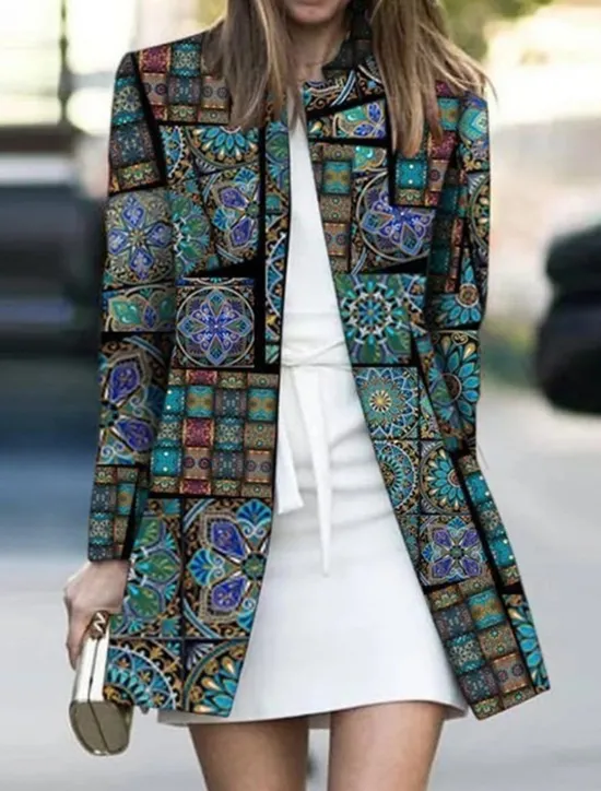 Hot Women's Casual Jacket Outdoor clothing Pocket Floral Comfortable Patterned Loose Fit Outerwear Long Sleeve Fall Red Casual Fashion Street Women Jackets