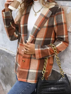 Hot Women's Casual Jacket Outdoor Street Daily Wear Fall Winter Regular Coat Regular Fit Thermal Warm Breathable Stylish Casual Jacket Long Sleeve Stripes and Plaid with Pockets Print Women Blazers & Suits