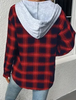 Sale Women's Casual Jacket Outdoor Street Daily Wear Fall Winter Regular Coat Regular Fit Thermal Warm Breathable Stylish Casual Jacket Long Sleeve Stripes and Plaid with Pockets Print Pink Red Brown Women Jackets