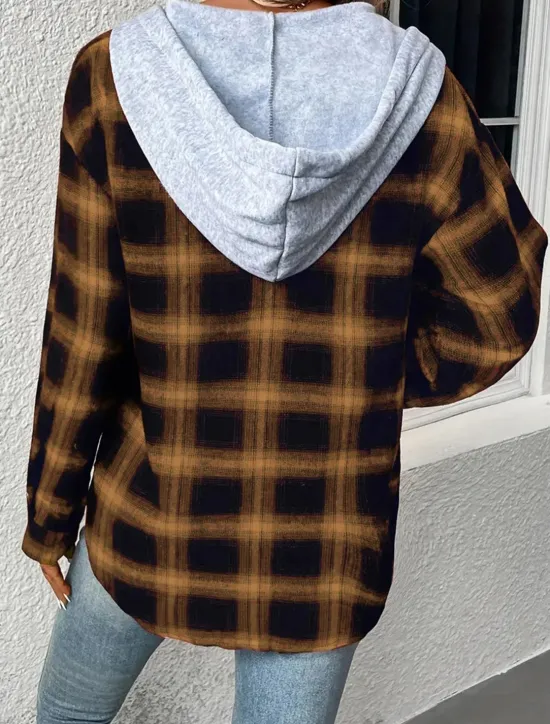 Sale Women's Casual Jacket Outdoor Street Daily Wear Fall Winter Regular Coat Regular Fit Thermal Warm Breathable Stylish Casual Jacket Long Sleeve Stripes and Plaid with Pockets Print Pink Red Brown Women Jackets