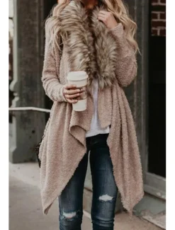 Discount Women's Casual Jacket Outdoor Fur Collar Solid Color Windproof Fashion Regular Fit Outerwear Long Sleeve Fall Black S Women Jackets|Coats & Trench Coats