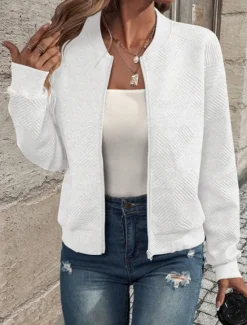 Online Women's Casual Jacket Outdoor Street Daily Fall Winter Regular Coat Regular Fit Windproof Warm Breathable Stylish Contemporary Casual Jacket Long Sleeve Plain Full Zip Black White Gray Women Jackets