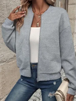 Online Women's Casual Jacket Outdoor Street Daily Fall Winter Regular Coat Regular Fit Windproof Warm Breathable Stylish Contemporary Casual Jacket Long Sleeve Plain Full Zip Black White Gray Women Jackets