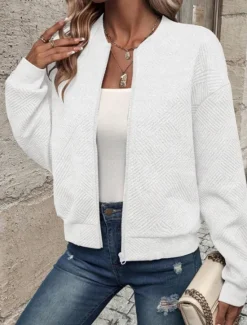 Online Women's Casual Jacket Outdoor Street Daily Fall Winter Regular Coat Regular Fit Windproof Warm Breathable Stylish Contemporary Casual Jacket Long Sleeve Plain Full Zip Black White Gray Women Jackets