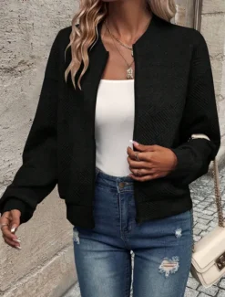 Online Women's Casual Jacket Outdoor Street Daily Fall Winter Regular Coat Regular Fit Windproof Warm Breathable Stylish Contemporary Casual Jacket Long Sleeve Plain Full Zip Black White Gray Women Jackets