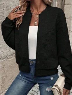 Online Women's Casual Jacket Outdoor Street Daily Fall Winter Regular Coat Regular Fit Windproof Warm Breathable Stylish Contemporary Casual Jacket Long Sleeve Plain Full Zip Black White Gray Women Jackets