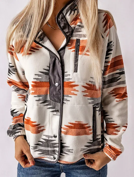 Best Women's Casual Jacket Outdoor Street Daily Wear Fall Winter Regular Coat Regular Fit Thermal Warm Breathable Ethnic Style Vintage Style Casual Jacket Long Sleeve Geometric with Pockets Print Women Jackets