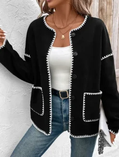 Women's Casual Jacket Outdoor Street Daily Wear Fall Winter Regular Coat Regular Fit Thermal Warm Breathable Stylish Casual Jacket Long Sleeve Solid Color with Pockets Women Cardigans & Outerwears