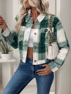 Discount Women's Casual Jacket Outdoor Street Daily Wear Fall Winter Short Coat Regular Fit Thermal Warm Breathable Stylish Casual Jacket Long Sleeve Stripes and Plaid with Pockets Print Women Jackets