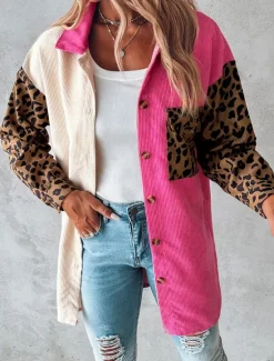 New Women's Casual Jacket Outdoor Buttons Leopard Windproof Fashion Regular Fit Outerwear Long Sleeve Fall Blue S Women Jackets