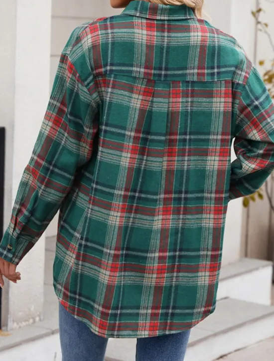 Hot Women's Casual Jacket Outdoor Street Daily Wear Fall Winter Regular Coat Regular Fit Thermal Warm Breathable Stylish Casual Jacket Long Sleeve Stripes and Plaid with Pockets Print Pink Red Orange Women Jackets