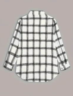 Online Women's Casual Jacket Outdoor Street Daily Wear Fall Winter Regular Coat Regular Fit Thermal Warm Breathable Stylish Casual Jacket Long Sleeve Stripes and Plaid with Pockets Print Women Jackets