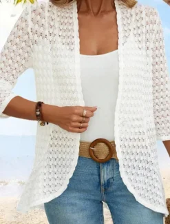 Sale Women's Casual Jacket Outdoor Cut Out Solid Color Windproof Fashion Regular Fit Outerwear 3/4 Length Sleeve Fall S Women T-Shirts