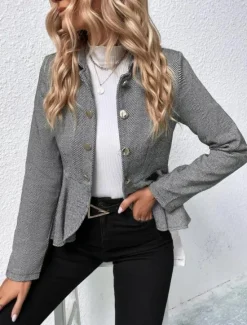 Outlet Women's Casual Jacket Outdoor Ruffle Solid Color Windproof Fashion Regular Fit Outerwear Long Sleeve Fall Camel S Women Blazers & Suits