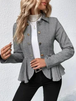 Outlet Women's Casual Jacket Outdoor Ruffle Solid Color Windproof Fashion Regular Fit Outerwear Long Sleeve Fall Camel S Women Blazers & Suits