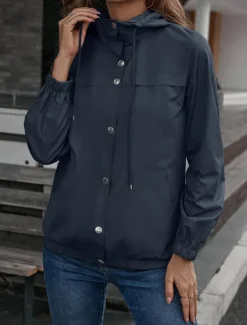 New Women's Casual Jacket Outdoor Zipper Solid Color Waterproof Fashion Regular Fit Outerwear Long Sleeve Fall Black S Women Jackets