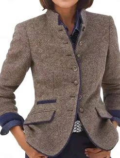 New Women's Casual Jacket Outdoor Buttons Solid Color Windproof Fashion Regular Fit Outerwear Long Sleeve Fall Dark Gray S Women Jackets