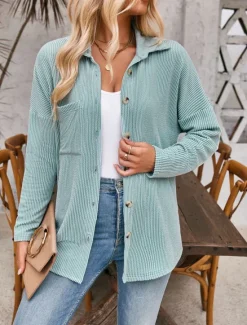 Best Women's Casual Jacket Outdoor Street Daily Wear Fall Regular Coat Regular Fit Thermal Warm Breathable Stylish Casual Jacket Long Sleeve Stripes and Plaid with Pockets Print Black Blue Khaki Women Jackets