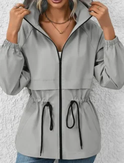 Sale Women's Casual Jacket Outdoor Street Daily Wear Fall Winter Regular Coat Regular Fit Waterproof Windproof Breathable Stylish Casual Jacket Long Sleeve Plain with Pockets Full Zip Black White Coffee Women Jackets
