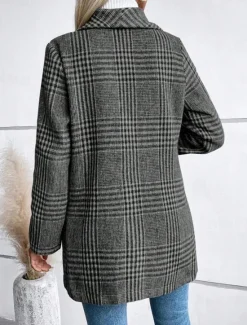 Best Women's Casual Jacket Outdoor Street Daily Wear Fall Winter Regular Coat Regular Fit Thermal Warm Breathable Stylish Casual Jacket Long Sleeve Stripes and Plaid with Pockets Print Red Camel Gray Women Blazers & Suits