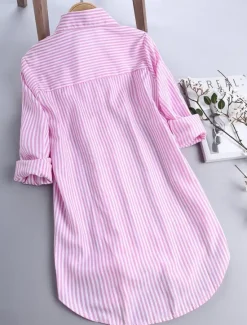 Sale Women's Casual Jacket Shacket Comfortable Breathable Pocket Buttons Print Casual Stripe Vacation Street Daily Wear Going out Single Breasted Long Stand Collar Regular Fit Long Sleeve Outerwear Black Women Jackets