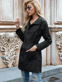 Clearance Women's Casual Jacket Street Daily Wear Fall Winter Regular Coat Loose Fit Stylish Casual Jacket Long Sleeve Solid Color Full Zip Black Light Grey Green Women Coats & Trench Coats