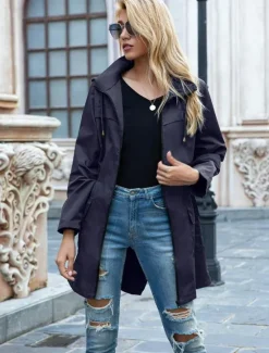 Clearance Women's Casual Jacket Street Daily Wear Fall Winter Regular Coat Loose Fit Stylish Casual Jacket Long Sleeve Solid Color Full Zip Black Light Grey Green Women Coats & Trench Coats