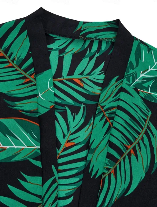 Best Women's Casual Jacket Suits Breathable Comfortable Drawstring Print Casual Leaf Vacation Street Holiday Daily Wear Open Front Regular Collarless Regular Fit Half Sleeve Outerwear Red Green Summer Women Blazers & Suits|Jackets