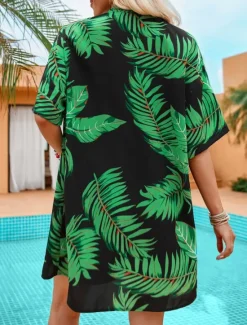 Best Women's Casual Jacket Suits Breathable Comfortable Drawstring Print Casual Leaf Vacation Street Holiday Daily Wear Open Front Regular Collarless Regular Fit Half Sleeve Outerwear Red Green Summer Women Blazers & Suits|Jackets