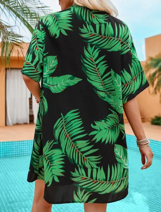 Best Women's Casual Jacket Suits Breathable Comfortable Drawstring Print Casual Leaf Vacation Street Holiday Daily Wear Open Front Regular Collarless Regular Fit Half Sleeve Outerwear Red Green Summer Women Blazers & Suits|Jackets