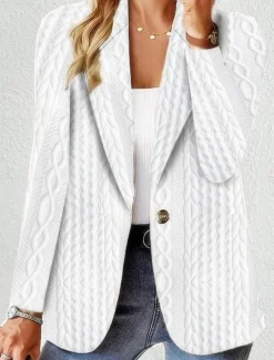 Discount Women's Casual Jacket Textured Jackets Adjustable Solid Color Casual / Daily Stylish Regular Fit Outerwear Long Sleeve Spring White S Women Jackets