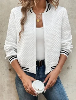 Discount Women's Casual Jacket Textured Jackets Outdoor Zipper Color Block Comfortable Fashion Loose Fit Outerwear Long Sleeve Fall Black S Women Jackets